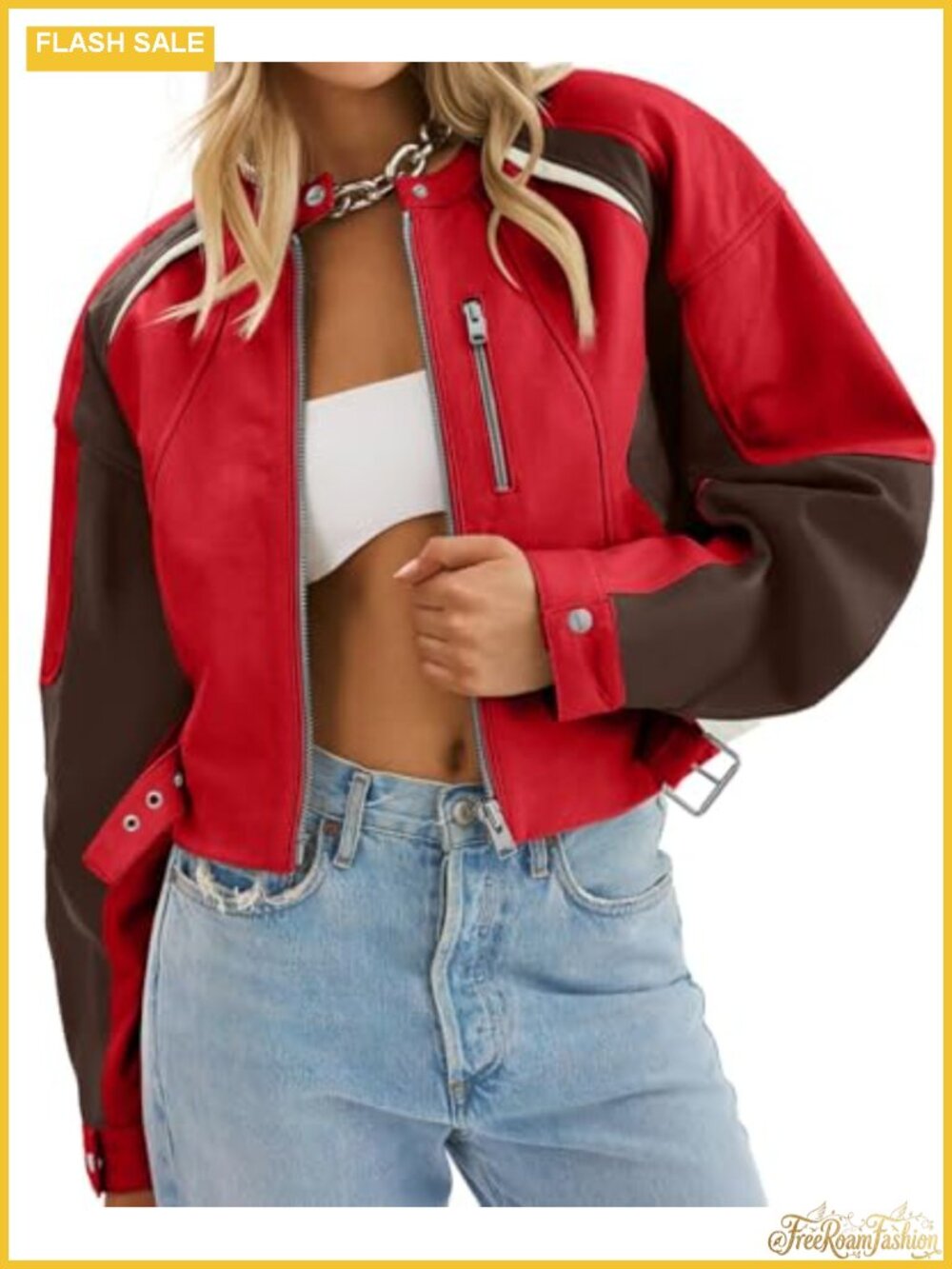 Faux Leather Bomber Jacket Cropped Moto Biker Zip Coat